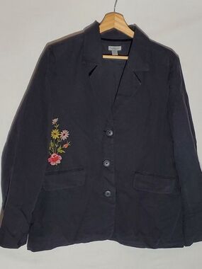 Sundance Summersby Blazer Jacket XL Floral Embroidered Linen Cotton Butterfly